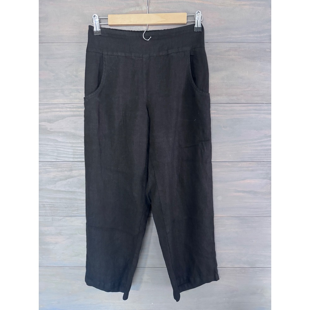CMC‎ Color Me Cotton Black Linen Wide Leg Cropped Pants Made in USA Womens Small